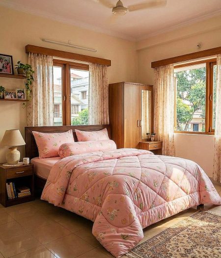 Finest Quality King Size Luxury Comforter (7 X 7.5 Feet) – Feather Touch Padding – Pink